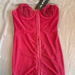 Dolls Kill Fuchsia Lace Strapless Dress